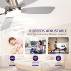 52 inch Ceiling Fans with Lights, Flush Mount Ceiling Fan with Light and Remote/APP Control, DC Motor, Dimmable LED, Noiseless, Low Profile Ceiling Fan for Bedroom Indoor/Outdoor Use (Nickel
