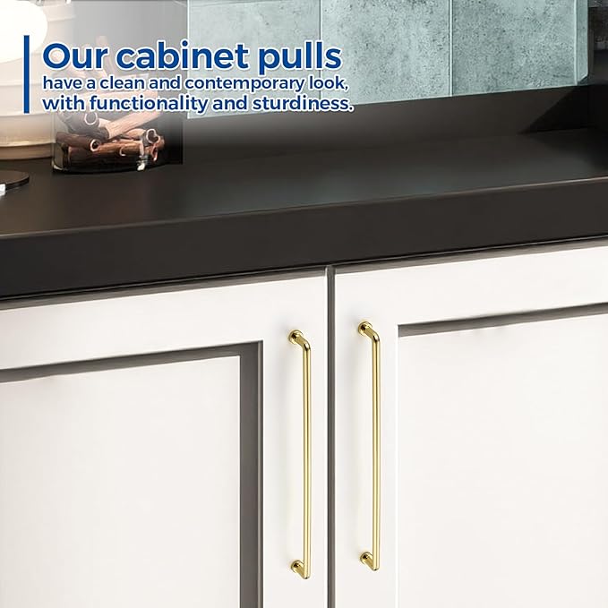 JOY DECOR Cabinet Pulls – 12-3/5 Inch Hole Center, Polished Brass, 2 Pack, Zinc Alloy Cabinet Handles for Drawers & Cupboard – Vintage Style Hardware for Kitchen, Bathroom, Dresser, Furniture Makeover