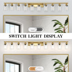 Gold Bathroom Vanity Light,10-Light Brushed Gold Bathroom Light Fixtures with Clear Glass,64.5in Wall Lamp Sconces for Mirror Bedroom,Living Room Hallway,E26