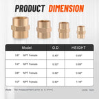 24Pcs Brass Pipe Fittings,1/8" x 1/8",1/4" x 1/4",3/8" x 3/8",1/2" x1/2" NPT Female Hex Coupling Hex Head Coupler Pipe Fitting