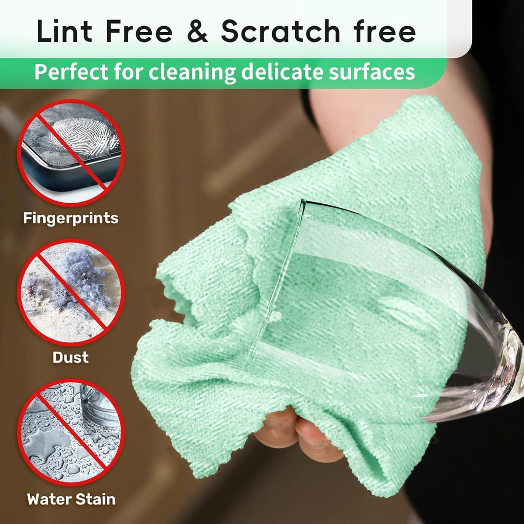 Microfiber Cleaning Cloths Roll, 75 Pack Tear Away Microfiber Towels Roll, 12" x 12" Lint Free Rags, Reusable Cleaning Cloths, Washable, Scratch Free,Ultra Absorbent Dish Rags(Green Ripple)