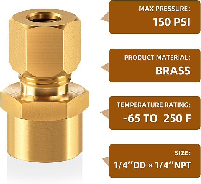 Brass compression tube pipe fitting connector Straight Coupling Adapter 3/8" Tube OD x 3/8" NPT Female Connector 6pcs (3/8od to 3/8npt)