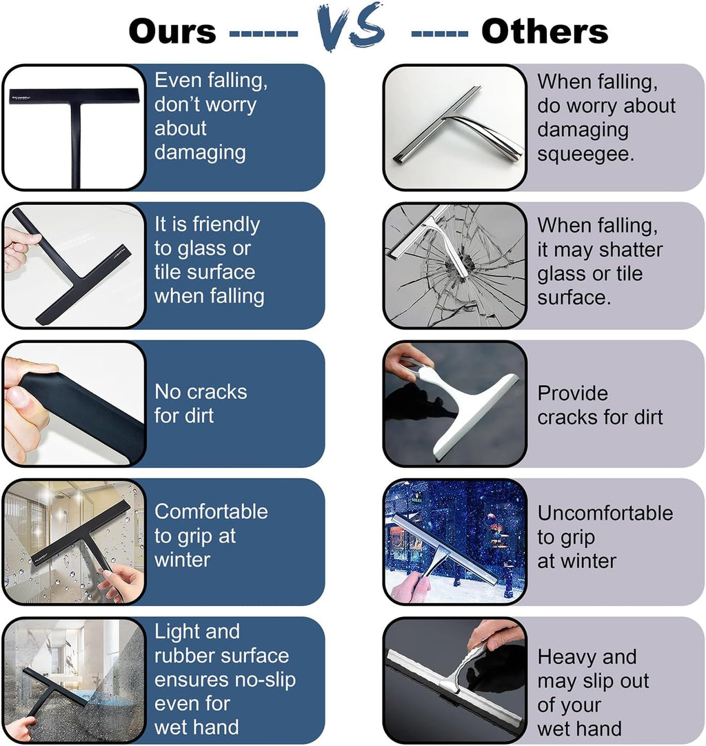 RICHMIRTH Silicone Rubber Blade Shower Squeegee 9" in Width Window & Car Squeegee for Shower, Glass, Window