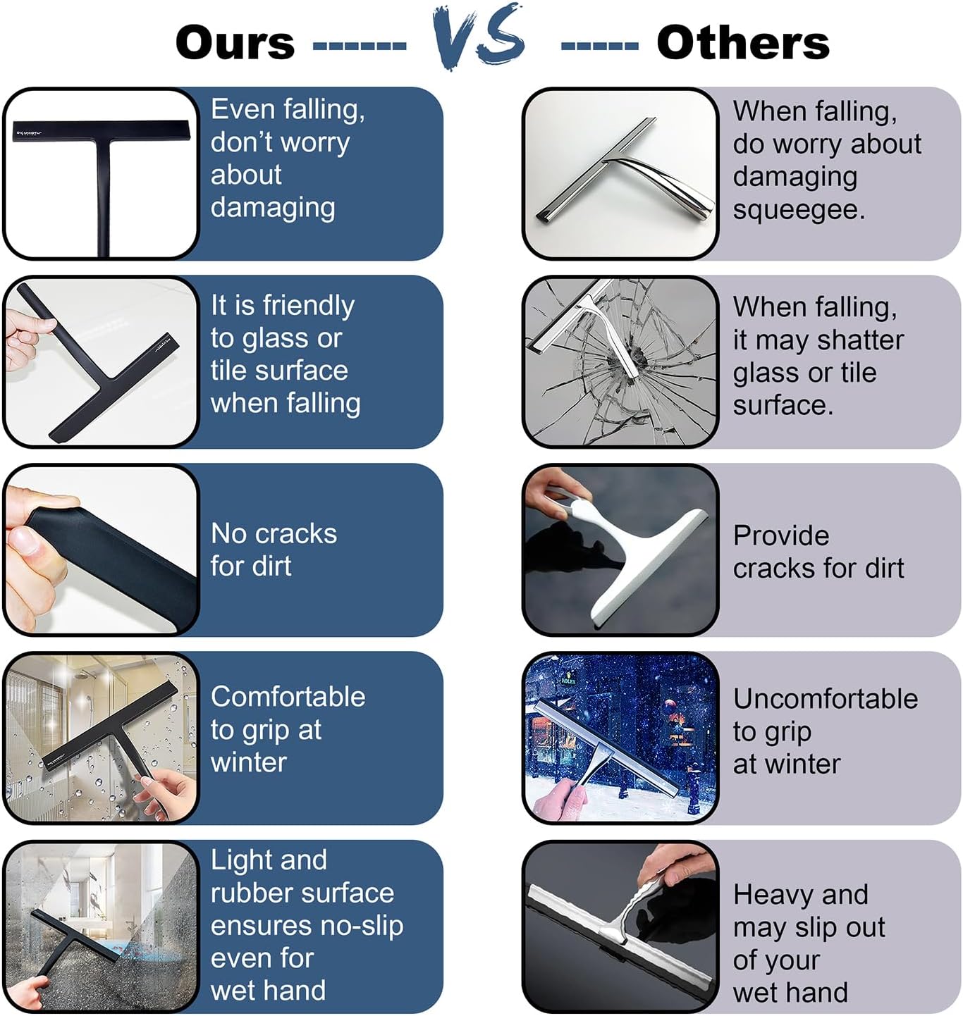 RICHMIRTH Silicone Rubber Blade Shower Squeegee 9" in Width Window & Car Squeegee for Shower, Glass, Window