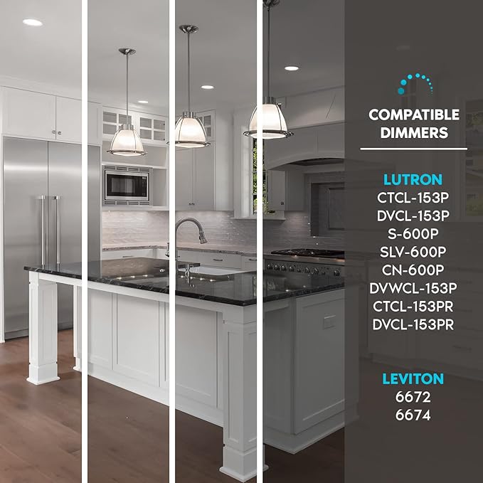 LUXRITE 6 Inch Ultra Thin LED Recessed Lighting, 14W, 5 Color Selectable 2700K | 3000K | 3500K | 4000K | 5000K, CRI 90, 1150 Lumens, Dimmable LED Wafer Lights, Wet Rated, UL Listed, Baffle Trim