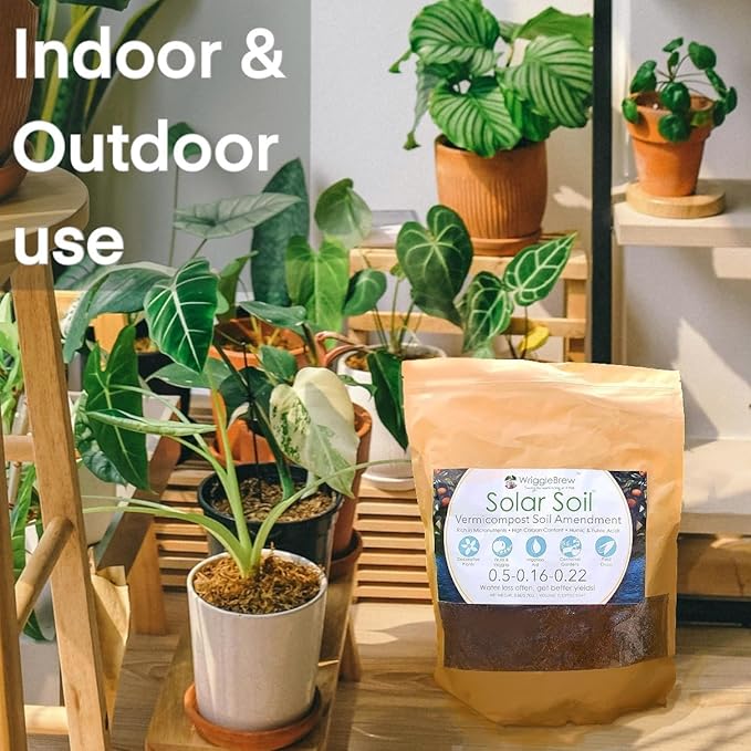 Solar Soil Vermicompost Soil Amendment from Earthworm Castings. All Purpose Plant Food and Dirt Enhancer for Gardens, Vegetables, Fruits, Houseplants. 5lb Bag. Mix with Potting Soil.