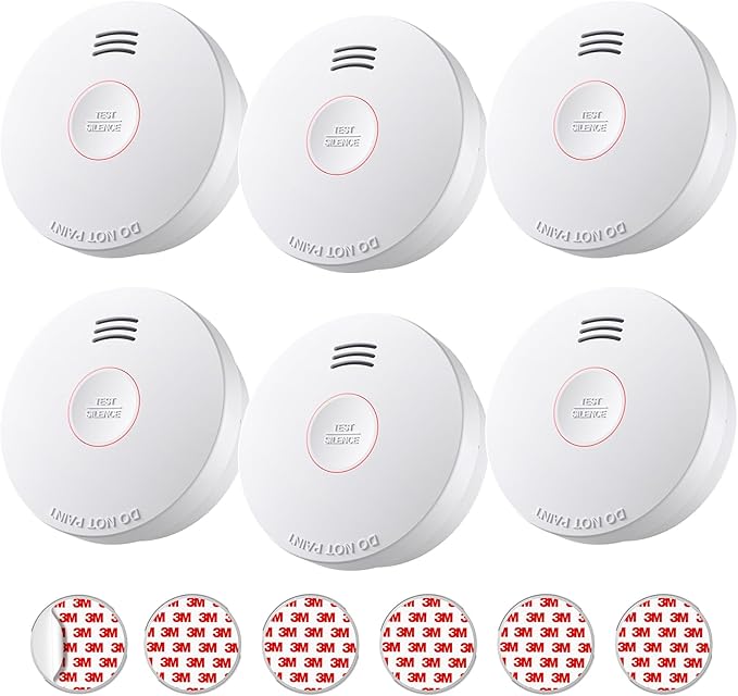 Smoke Detector 10 Year Battery, Smoke Fire Alarm with Photoelectric Sensor, Easy to Install with Magnetic Mount, Smoke Detectors with Silence Button & LED Lights for Home, 6 Pack