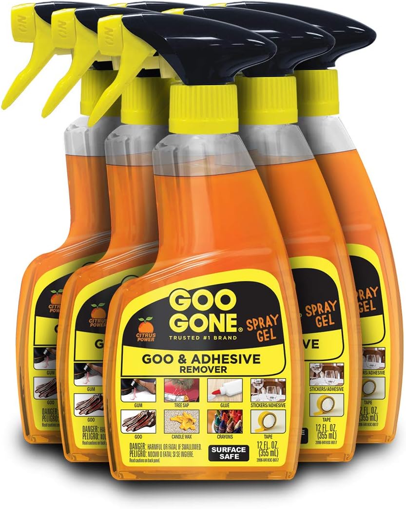 Goo Gone Original Spray Gel - Adhesive Remover, Removes Chewing Gum, Grease, Tar, Stickers, Labels, Tape Residue, Oil, Blood, Lipstick, Mascara, Shoe Polish, Crayon, 12 Oz, 6 Pack