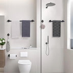 TURS Matte Black 10 Pieces Bathroom Hardware Set, SUS304 Stainless Steel 24 Inch Bath Towel Bar Set, Round Bathroom Accessories Kit Wall Mounted