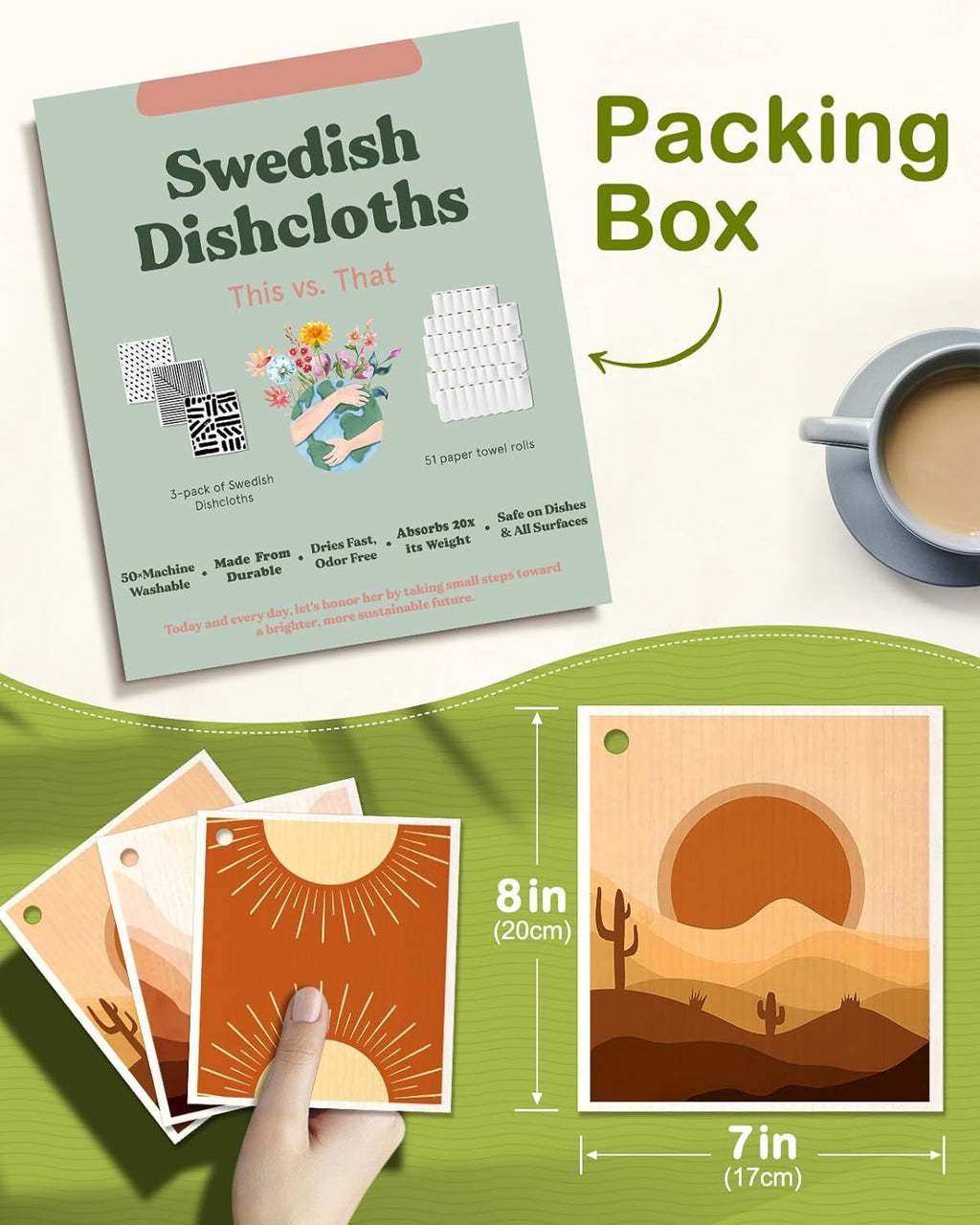 6 Pack Swedish Dishcloths for Kitchen - Reusable Dish Cloths for Washing Dishes Absorbent Cute Funny Kitchen Towels Cleaning Sponge, Sunrise