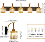 Crystal Vanity Lights 5-Light Black Gold Bathroom Vanity Lights Modern Crystal Bathroom Light Fixtures Over Mirror 42.51" Long Vanity Light for Bathroom