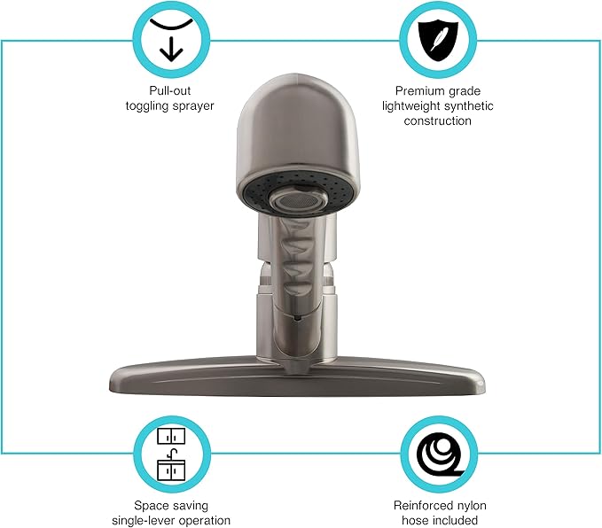 Dura Faucet DF-PK100-SN RV Non-Metallic Pull-Out Kitchen Sink Faucet, Single Handle (Brushed Satin Nickel)