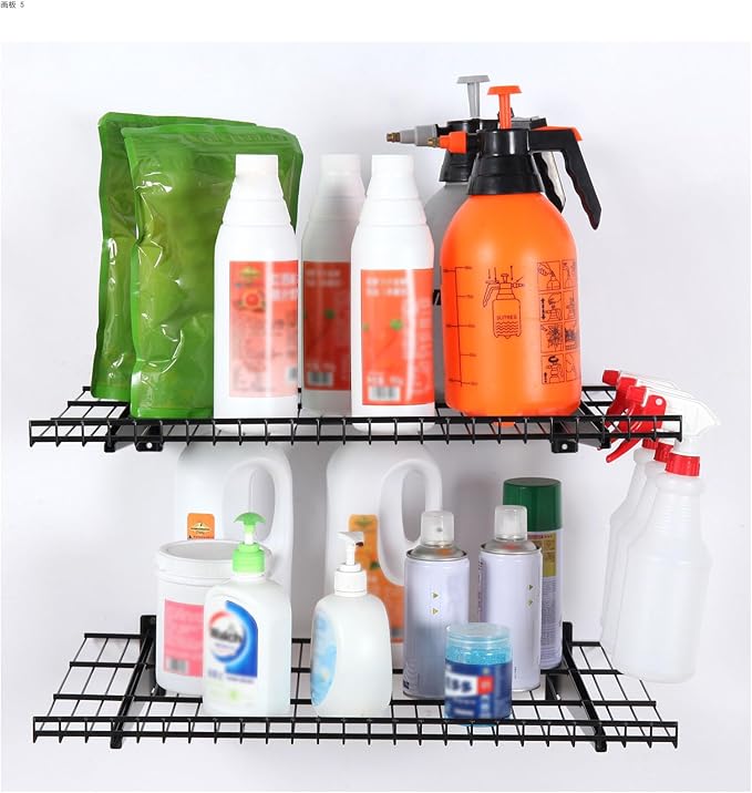 2 Pack Garage Wall Mounted Shelf, 27.6" x 11.4" Heavy Duty Wall Storage Shelves for Garage, Workshop, Laundry Room and Kitchen, Max Load 50 lbs (Black,2 Pack)