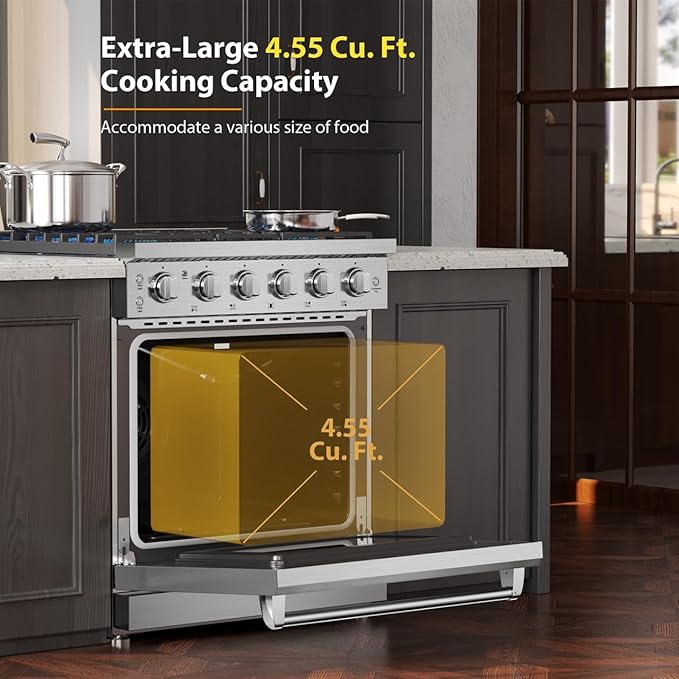 Empava Slide-in & Freestanding Gas Range Stove,4.55 Cu. Ft. Convection Oven Capacity with Mechanical Knobs Control-Heavy Duty Cast Iron Grates 5 Sealed Burners Cooktop, Stainless Steel,30 Inch