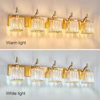 5-Light Crystal Vanity Lights - Gold, Modern Over-Mirror Bathroom Light Fixtures