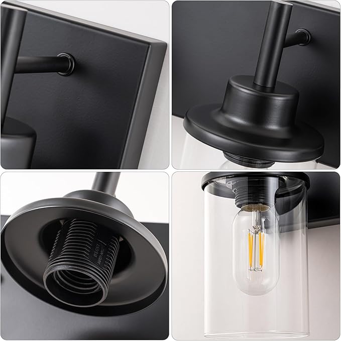 GoYeel Black Vanity Light Fixture 5 Light, Matte Black Bathroom Lighting Fixtures Over Mirror Bathroom Wall Light Modern Restroom Light Fixture Farmhouse with Clear Glass Shade