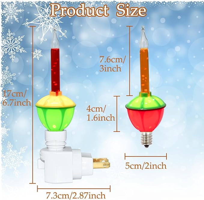 Christmas Bubble Night Lights Plug into Wall, 1 Multicolor Bubble Christmas Night Light + 1 Replacement Bubble Light Bulb, 5w Incandescent Bulb 120v Fits C7/ E12 Candelabra Base Swivel Plug-in Base