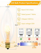 25 Pack Clear Torpedo Tip Replacement Bulbs, 7 Watt C26 Incandescent Bulbs for Electric Candle Lamps, Window Candles, Chandeliers, E12 Candelabra Base Light Bulbs