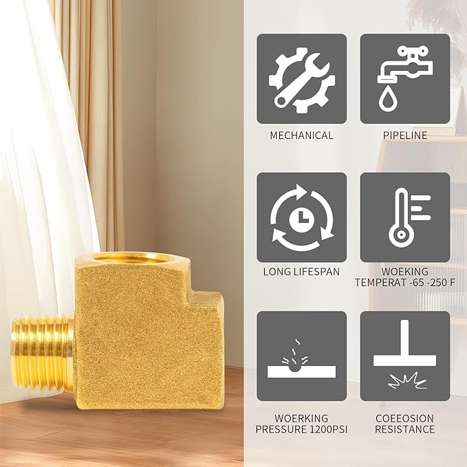 ChillWaves Brass Pipe Fitting, Barstock Male Run Tee 1/4" NPT Female x 1/4" NPT Female x 1/4" NPT Male Thread Adapter(6-PACK)