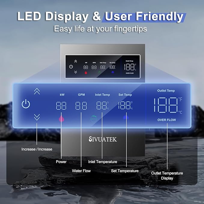 14kW Tankless Water Heater Electric, SIVUATEK 240V Instant On-Demand Hot Water Heater, 2 Point of Use, Self-Modulating, ETL Certified, Endless Water Supply for Home