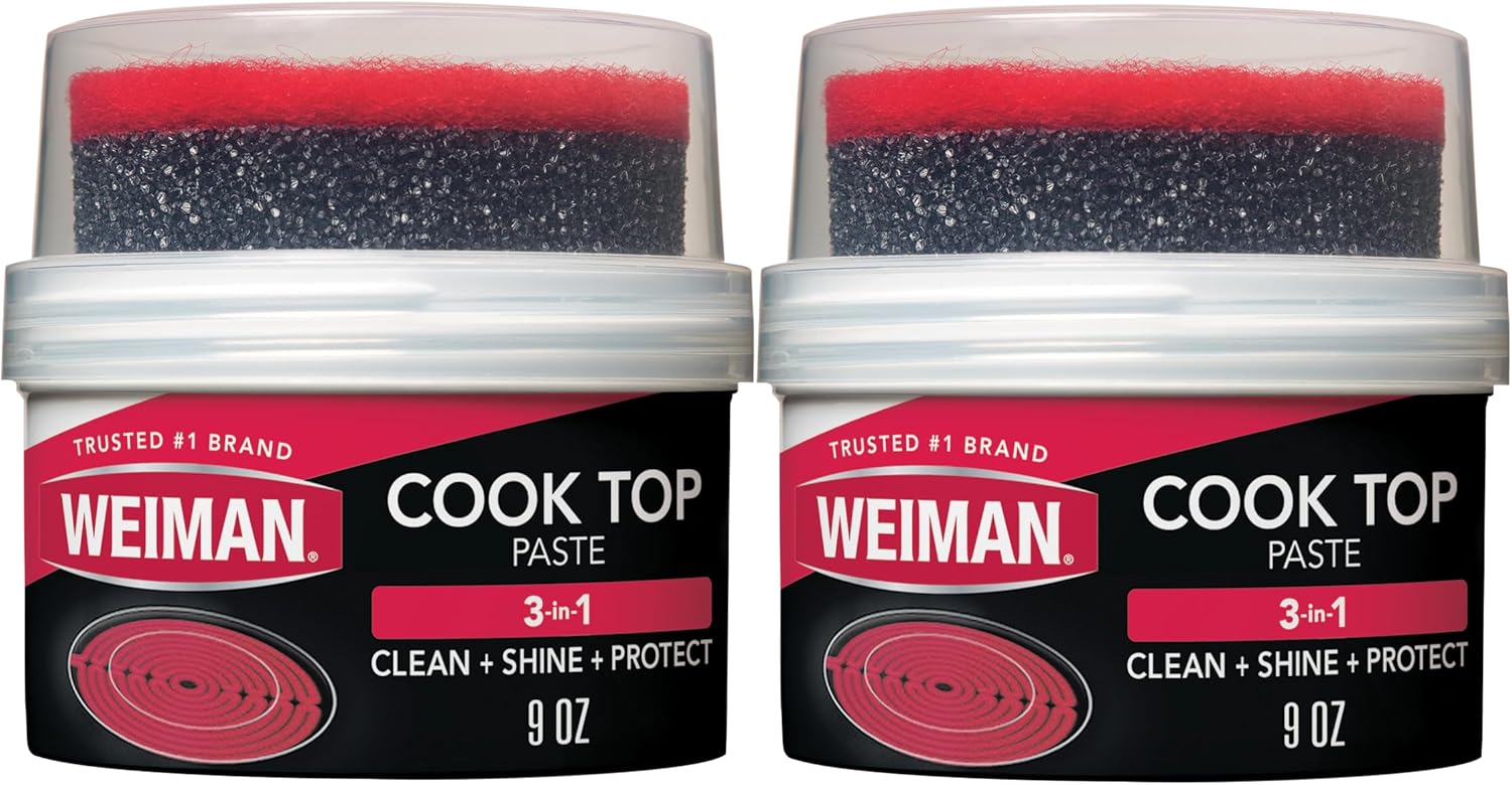 Weiman Cooktop Cleaner Paste, Easily Remove Burned-On Food, Grease and Watermarks, Leaving Your Glass Cook Top Sparkling