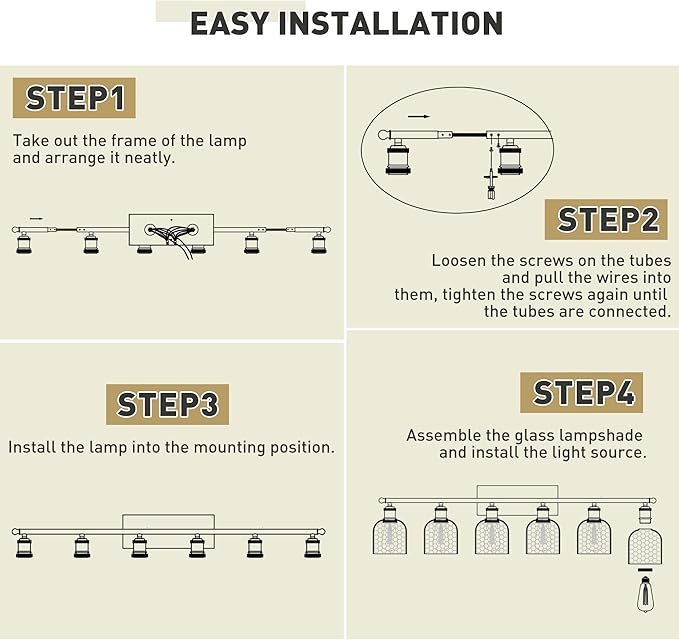 zeyu 6-Light Bathroom Wall Light Fixture, 42 Inch Modern Nickel Vanity Lighting Fixtures for Bedroom, Brushed Nickel Finish with Clear Hammered Glass, ZJF63B-6W BN