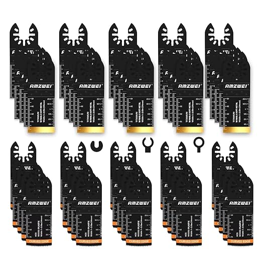 50PCS Multi Tool Blade Kits, Professional Titanium Oscillating Tool Blades for Metal, Wood, Plastic, Curved Edge Oscillating Saw Blades Compatible with Dewalt Milwaukee Ryobi Rockwell Fein