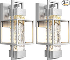 PARTPHONER Modern Outdoor Light Fixtures Dusk to Dawn Outdoor Lighting 2 Pack, 15" Exterior Wall Sconce Waterproof Outside Porch Light for House with Water Glass for Garage Doorway Silver
