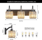 Crystal Vanity Lights Black 3 Light Bathroom Light Fixtures Over Mirror Modern Vanity Light for Bathroom