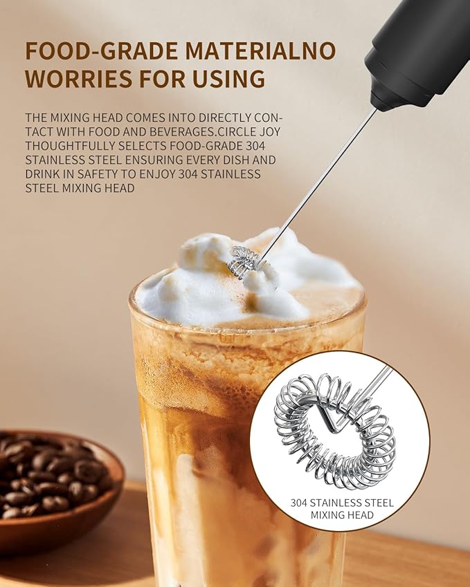 CIRCLE JOY Portable Milk Frother Hanheld, Battery Operated Electric Coffee Frother Wand Drink Mixer for Matcha Lattes Cappuccino, Kitchen Gifts, Black