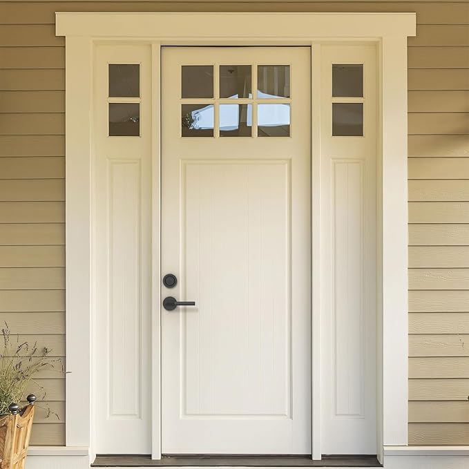 Amerdeco Front Door Lock Set with Double Cylinder Deadbolt, Black Exterior Entry Door Lever, Heavy Duty Entry Door Locksets for Left or Right Hand Exterior Door（Black 2 Pack）