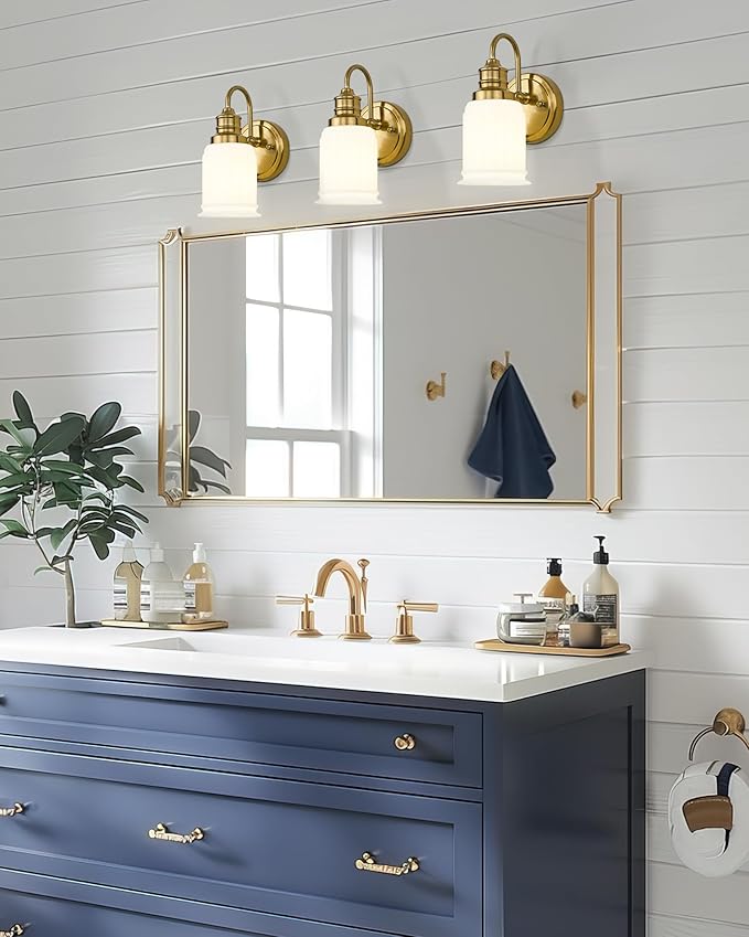 HWH Modern Bathroom Wall Sconces, 1-Light Vanity Light Wall Lamp with Frosted White Bell-Shaped Glass, Brushed Gold Finish, 5HZG106B BG