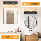IZORRO Bathroom Vanity Light Fixture, 3-Light 22 Inch Matte Black Bathroom Light Fixtures Over Mirror, with Clear Glass Shade, Modern Farmhouse Vanity Lights, Rustic Restroom Lighting Fixtures