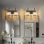 Bathroom Crystal Vanity Lights 2-Light Black Wall Lamp Modern Crystal Bathroom Light Fixtures Over Mirror 13.77" Long Wall Sconce