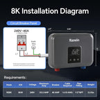 Ranein 8kW Tankless Electric Water Heater, 240V on Demand Instant Endless Thermostatic Water Heater with LED Temperature Display for Bathroom and Kitchen sink