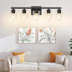 5-Light Bathroom Light Fixtures, 31" Modern Vanity Lights Over Mirror with Clear Glass Shades, Matte Black Light Fixture, Classic Wall Light Fixture for Mirror Living Room Cabinet Bedroom Porch