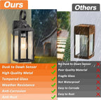 Dusk to Dawn Wall Lights 2 Pack, Black Outdoor Light Fixtures Wall Mount, 15 Inch Exterior Wall Sconces Waterproof, Large Outside Lights for House, Modern Wall Lanterns Clear Glass