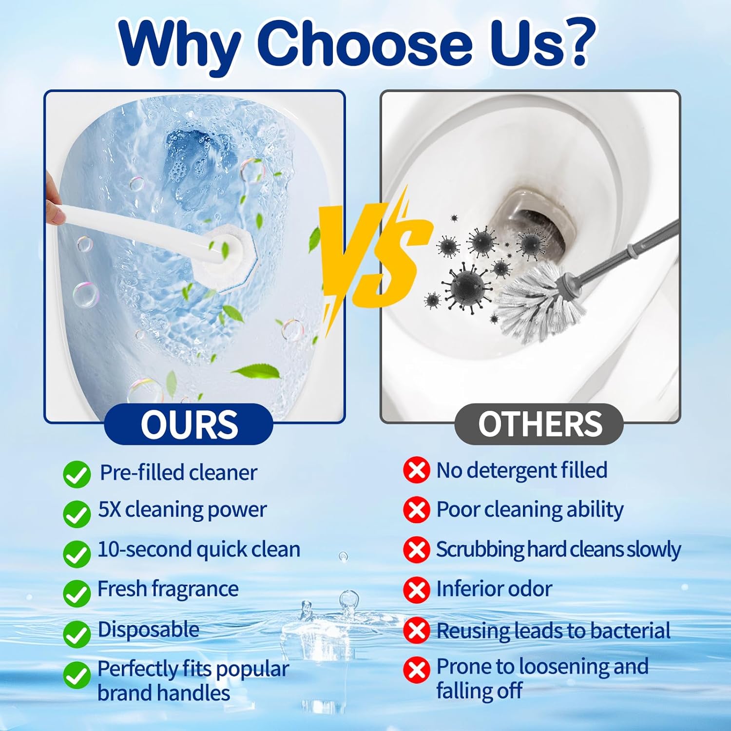 50 Count Disposable Toilet Wand Refills for Toilet Wand, 5X Cleaning Power Scrubber Refill, Bathroom Cleaning Supplies, No Falling Apart, Fresh Fragrance