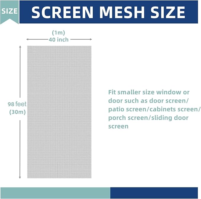 Nisorpa 304 Stainless Steel Woven Wire Mesh 40 Inch x 98 Feet Window Screen Security Mesh Roll Replacement for Balcony Porch Cabinets, Poultry Netting Cage Fence - 20 Mesh 0.15mm Wire Dia