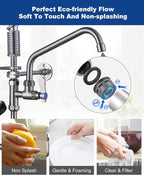 [New Upgrade] Brushed Nickel 21" Height Commercial Kitchen Faucet with Pre-Rinse Sprayer 8 Inch Center Wall Mount Kitchen Sink Faucet with 10" Add-on Swing Spout for 1/2 Compartment Sink