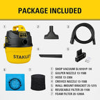 STANLEY Shop Vacuum Wet and Dry, 1 Gallon 1.5 Peak HP Small Wet Dry Vac with 60CFM Powerful Suction, Portable Wall Mount Vacuum Cleaners for Home, Car, Garage and DIY Workshop, SL18101P-1H