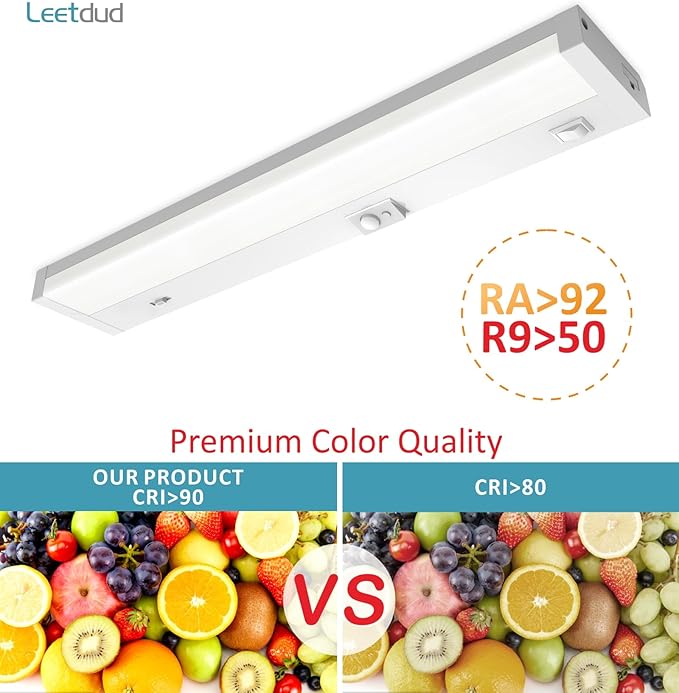 Under Cabinet Lighting Motion Sensor Hardwired, 18 Inch 9W Dimmable, 5 CCT 2700/3000/3500/4000/5000K, Eyes Care Design Linkable Under Counter Lights for Kitchen, Sink, ETL Listed, White