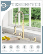 Gold Kitchen Faucet with Soap Dispenser, Pull Down Kitchen Faucet with Sprayer, Single Handle Kitchen Sink Faucet with Dual Function Spray Head, Camper Laundry RV Faucet,PVD