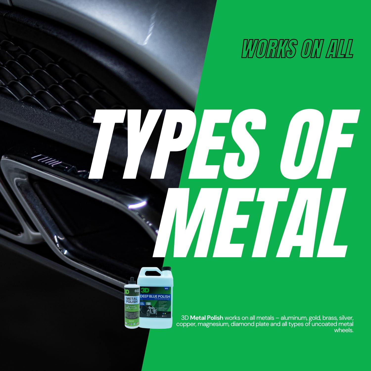 3D Metal Polish – Heavy Duty Car Metal Polish for Aluminum, Chrome, Brass, Copper, Silver – Removes Oxidation, Tarnish & Stains – 16oz – Made in USA