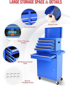 2 in 1 Tool Chest with 5 Drawers, Tool Cart with 7 Organizer Tray Divider Set & Wheels, Large Rolling Tool Box Organizer for Garage, Workshop, Home Crafts