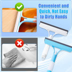 3 in 1 Window Cleaning Scraper, Cleaner Window Squeegee with Sprayer, Squeegee and Scrubber Spray Bottle Window Squeegee for Shower Glass, Mirrors, Car and Home,All-Purpose Window Cleaner Tool (Blue)