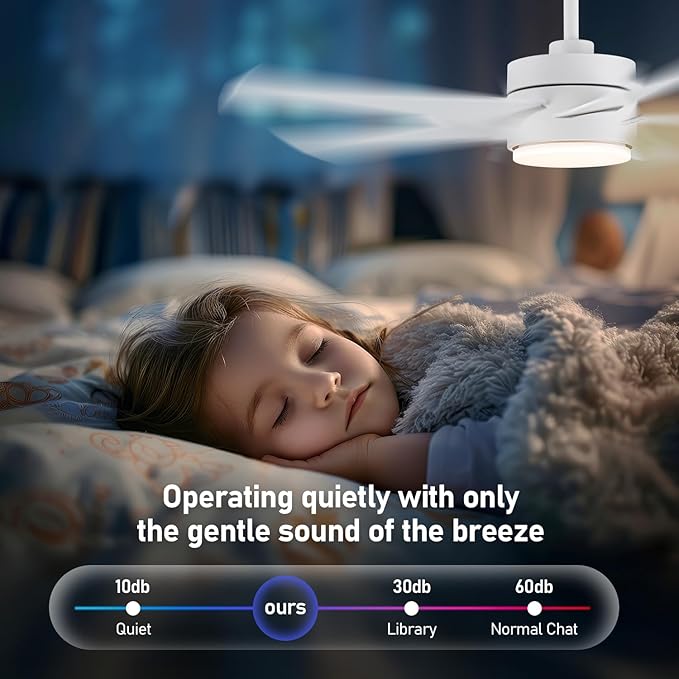 52 Inch Modern Ceiling Fan Light with Remote Control, Reversible DC Motor, Stepless Dimmable, Noiseless Modern Ceiling Fan for Indoor Use, White