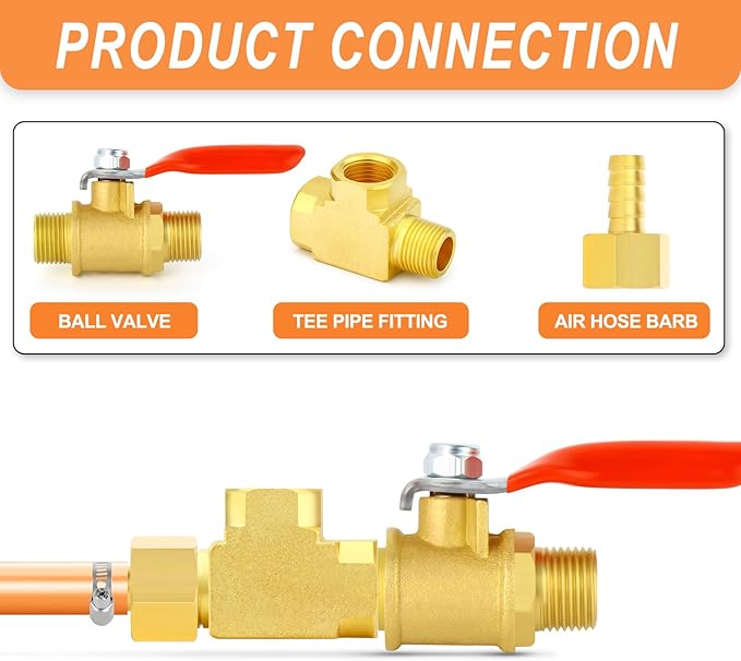 GASHER 1Pc Brass Tee Fitting, 3/8" FNPT x 3/8" FNPTx 3/8" MNPT Pipe Fittings, Male Run Tee