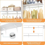 Armocity 96'' Closet System, 8FT Walk In Closet Organizer with 3 Shelving Towers, Heavy Duty Bedroom Wardrobe with 5 Shelves, Wall Mounted Clothes Rack (Can Be Cut To Fit), 96"L x 16"W x 75"H, White