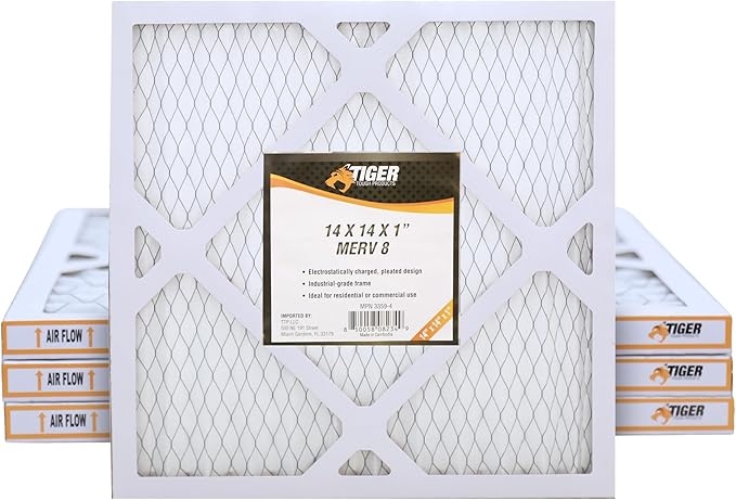 Tiger Tough 14x14x1 MERV 8 MPR 600-800 Air Filter, High-Performance AC Furnace & HVAC Filter, 4-Pack